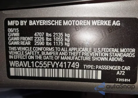 2015 BMW X1 xDrive28I from USA, damaged, VIN WBAVL1C55FVY41749